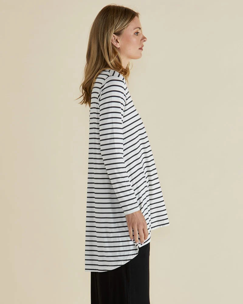 BETTY BASICS Cario Tunic Tee - Petrol Stripe Grey