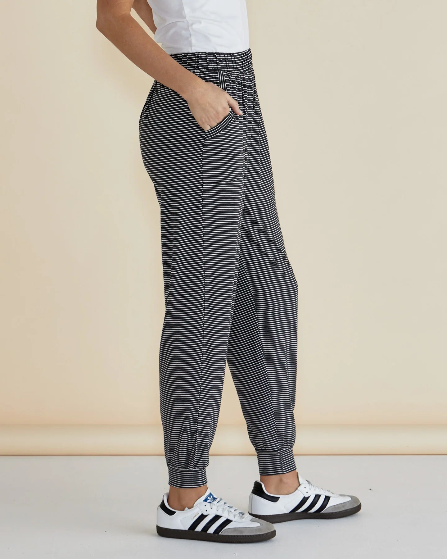 BETTY BASICS PARIS PANT - CHARCOAL STRIPE