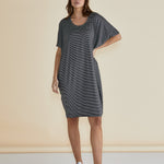 BETTY BASICS Maui Dress - Charcoal Stripe