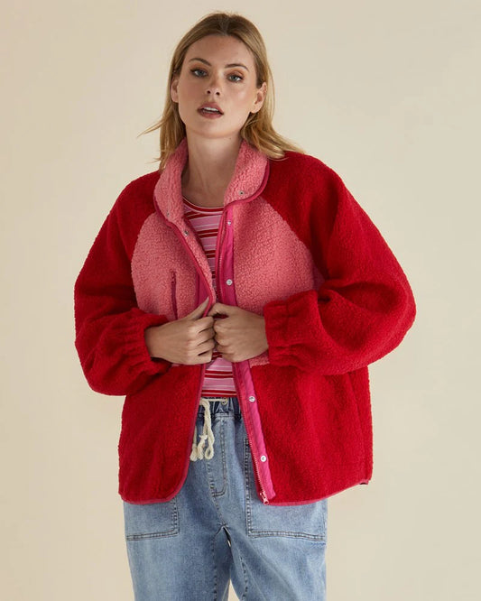 BETTY BASICS  Franklin Fleecy Jacket - Pink/Red