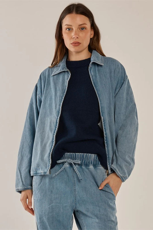 BETTY BASICS Callie Bomber Jacket - Medium Blue