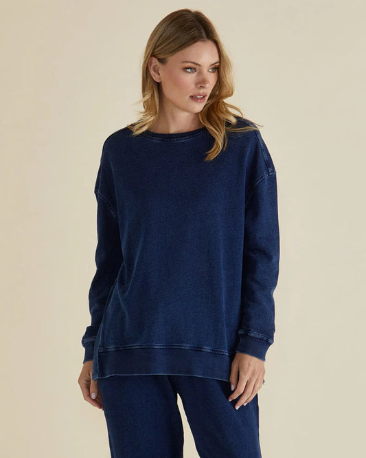 BETTY BASICS Easy Crew Sweat - Indigo Wash