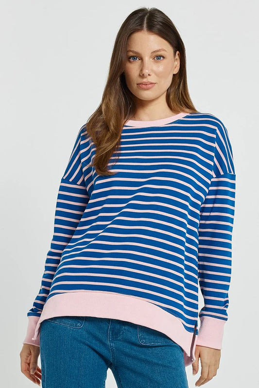 BETTY BASICS Tide Sweatshirt - Blue/Pink Stripe