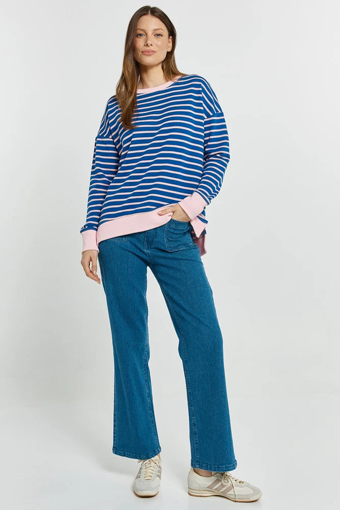 BETTY BASICS Tide Sweatshirt - Blue/Pink Stripe