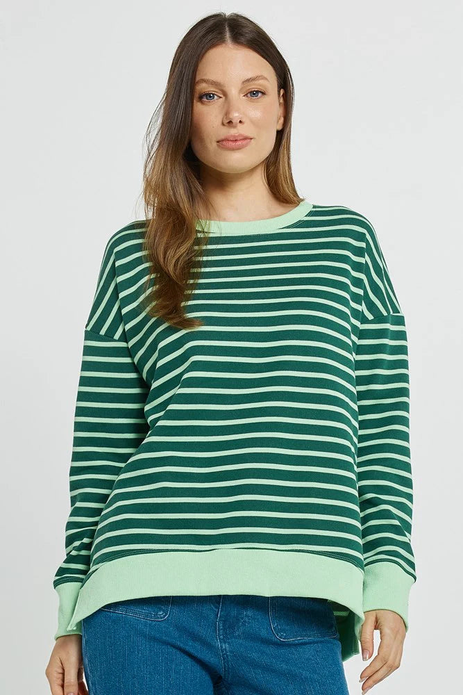 BETTY BASICS Tide Sweatshirt - Dark Green/Green Strip