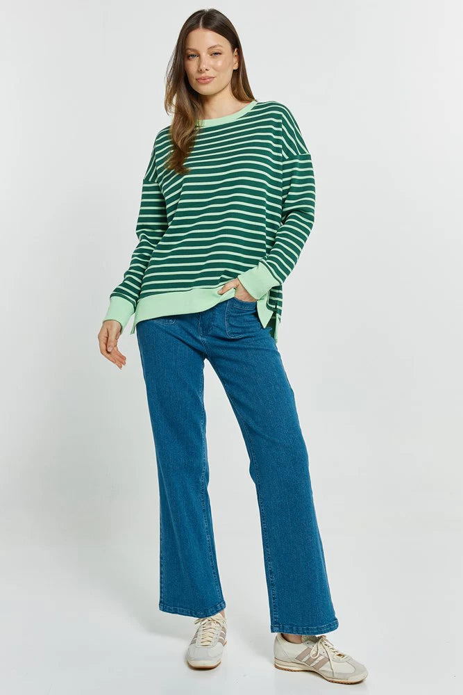 BETTY BASICS Tide Sweatshirt - Dark Green/Green Strip