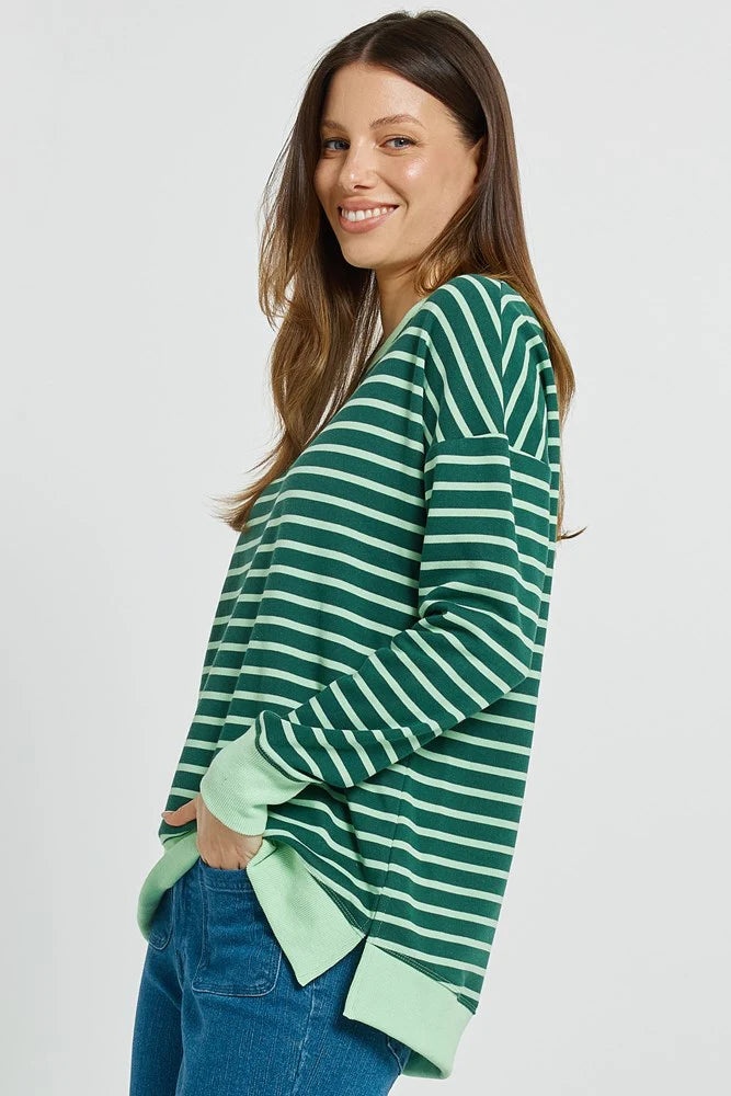 BETTY BASICS Tide Sweatshirt - Dark Green/Green Strip
