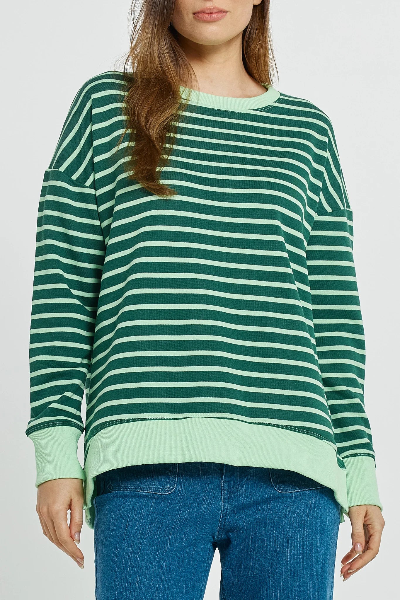 BETTY BASICS Tide Sweatshirt - Dark Green/Green Strip