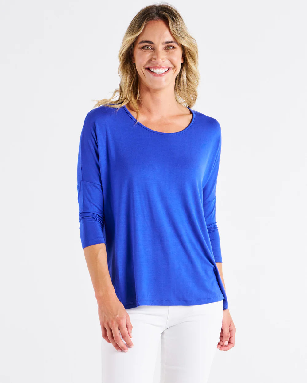 BETTY BASICS Milan 3/4 Sleeve Top - Vivid Blue