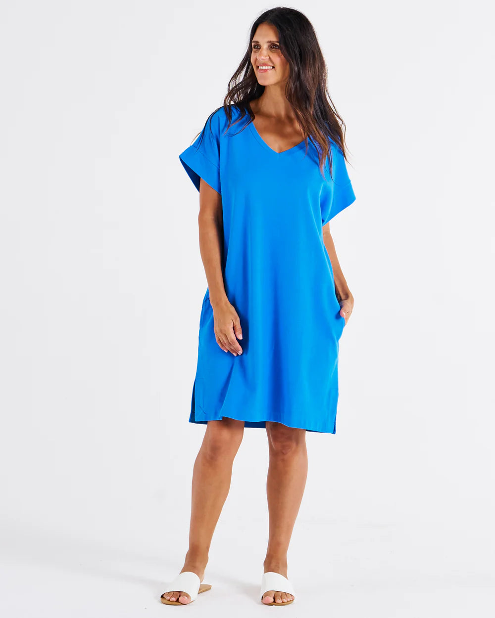 BETTY BASICS  Elise V-Neck Rib Dress - Powder Blue