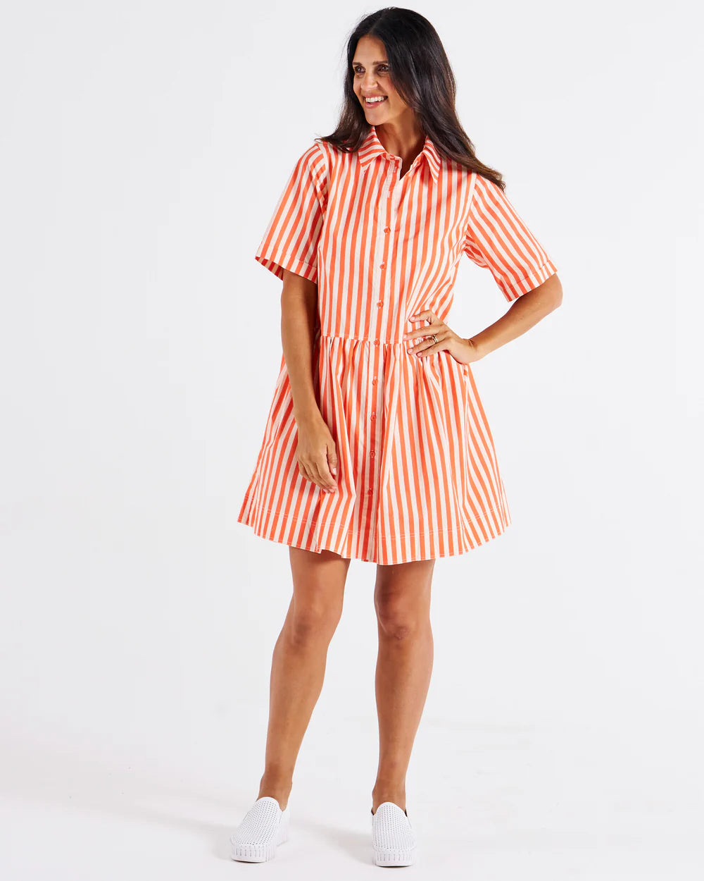 BETTY BASICS  Denver Cotton Dress - Tangerine Stripe