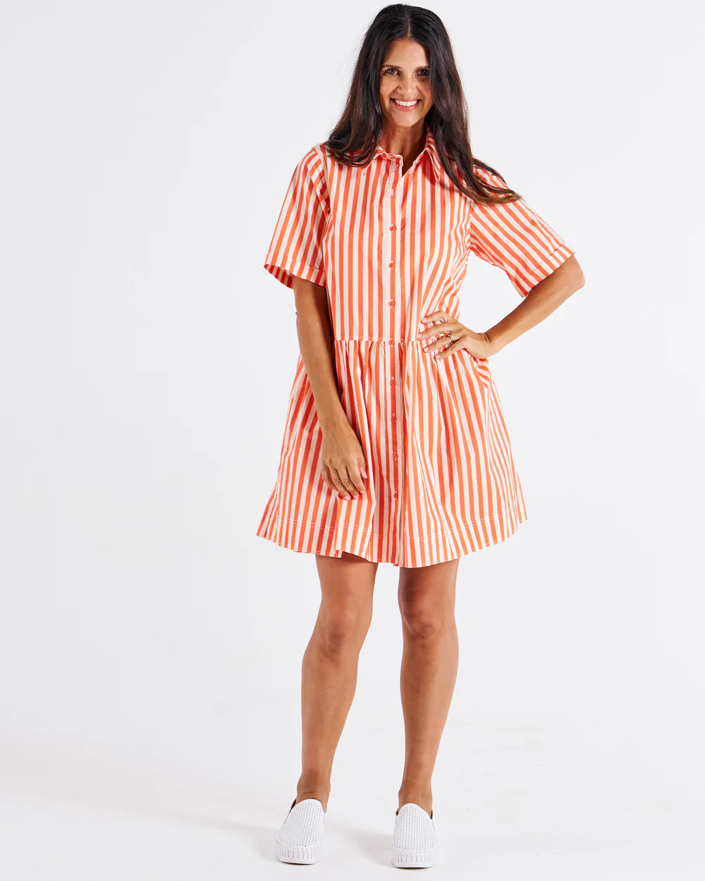 BETTY BASICS  Denver Cotton Dress - Tangerine Stripe