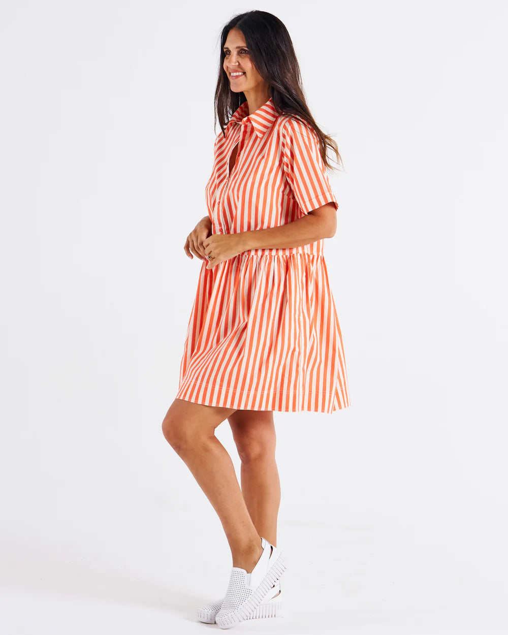 BETTY BASICS  Denver Cotton Dress - Tangerine Stripe