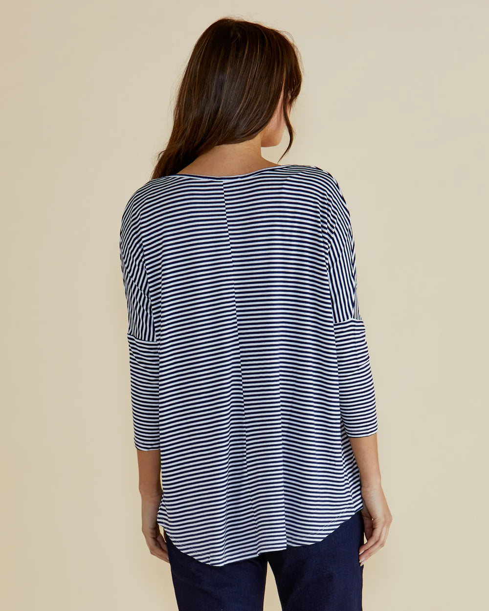 BETTY BASICS Milan 3/4 Sleeve Top - Navy/White Stripe