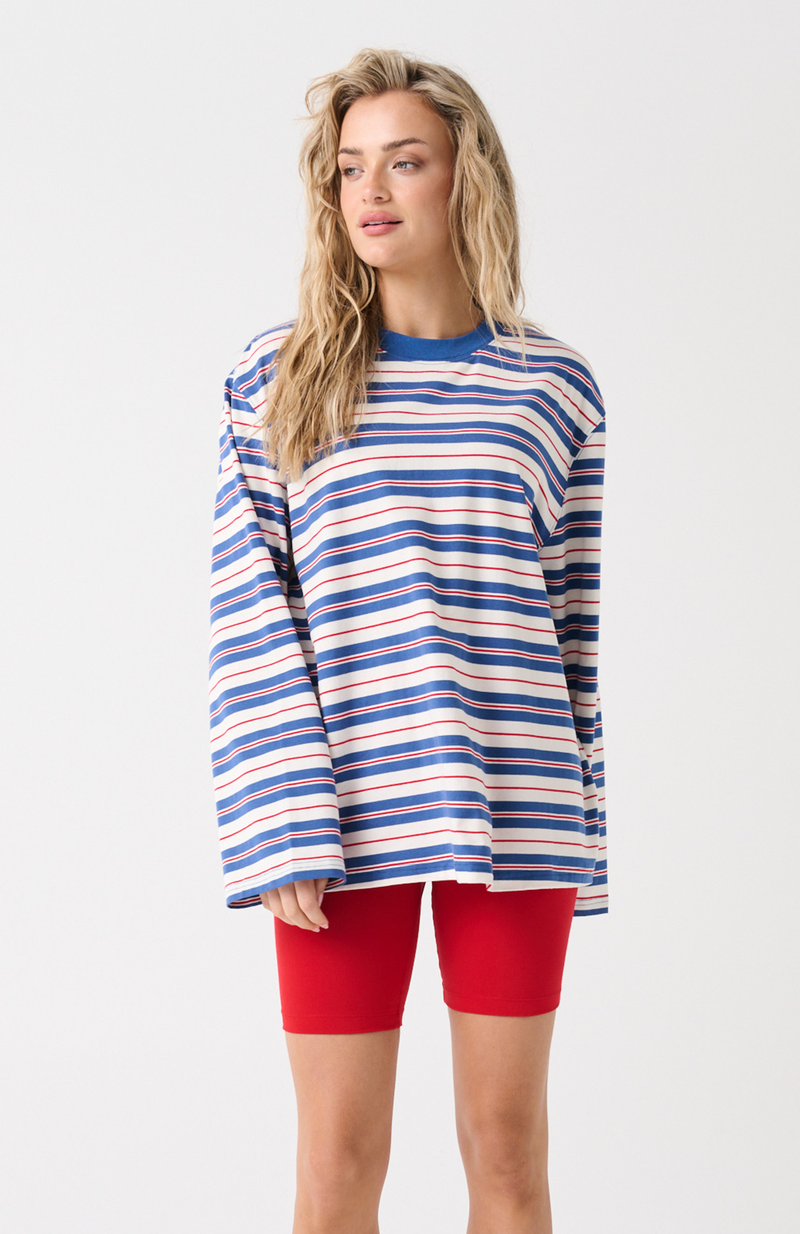 CARTEL & WILLOW Carter Long Sleeve - Red/Slate Stripe