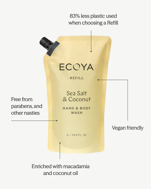ECOYA Seasalt & Coconut Hand & Body Wash Refill 1ltr