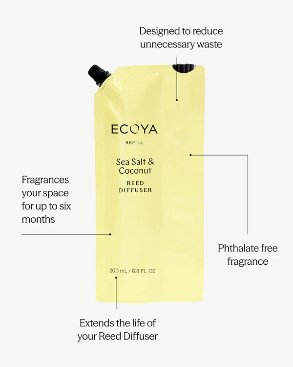 ECOYA Seasalt & Coconut Reed Diffuser Refill 200ml