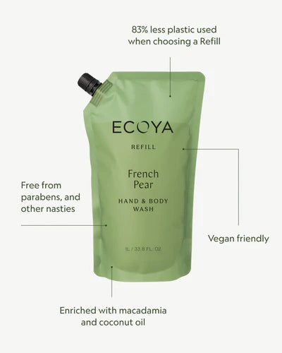 ECOYA French Pear Hand & Body Wash Refill 1Ltr