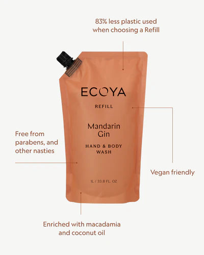 ECOYA Mandarin & Gin Hand & Body Wash Refill 1Ltr