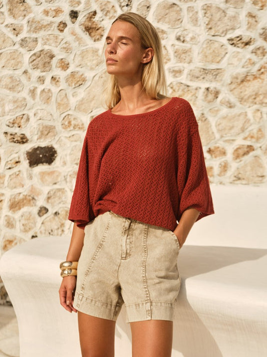 FATE + BECKER Mila Pointelle Top - Red Clay