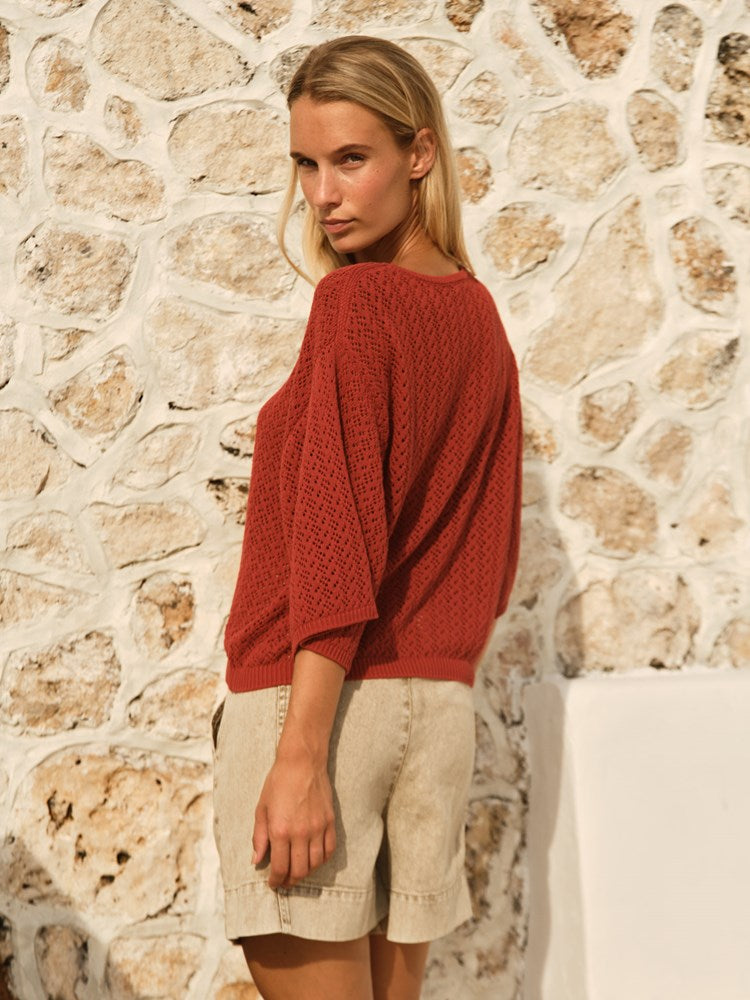FATE + BECKER Mila Pointelle Top - Red Clay