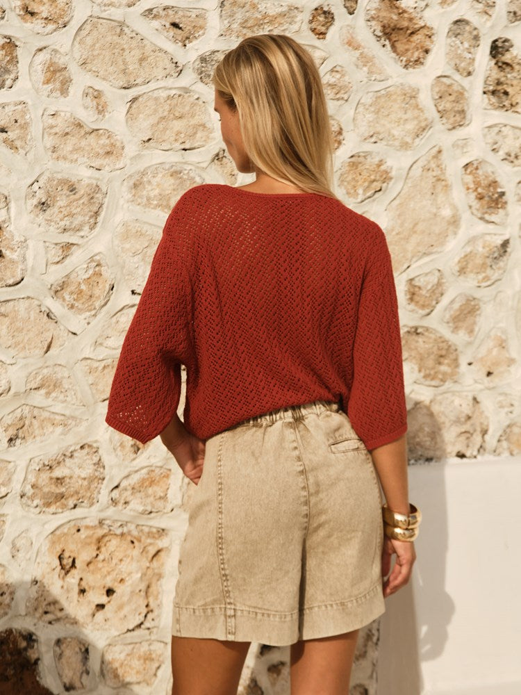FATE + BECKER Mila Pointelle Top - Red Clay