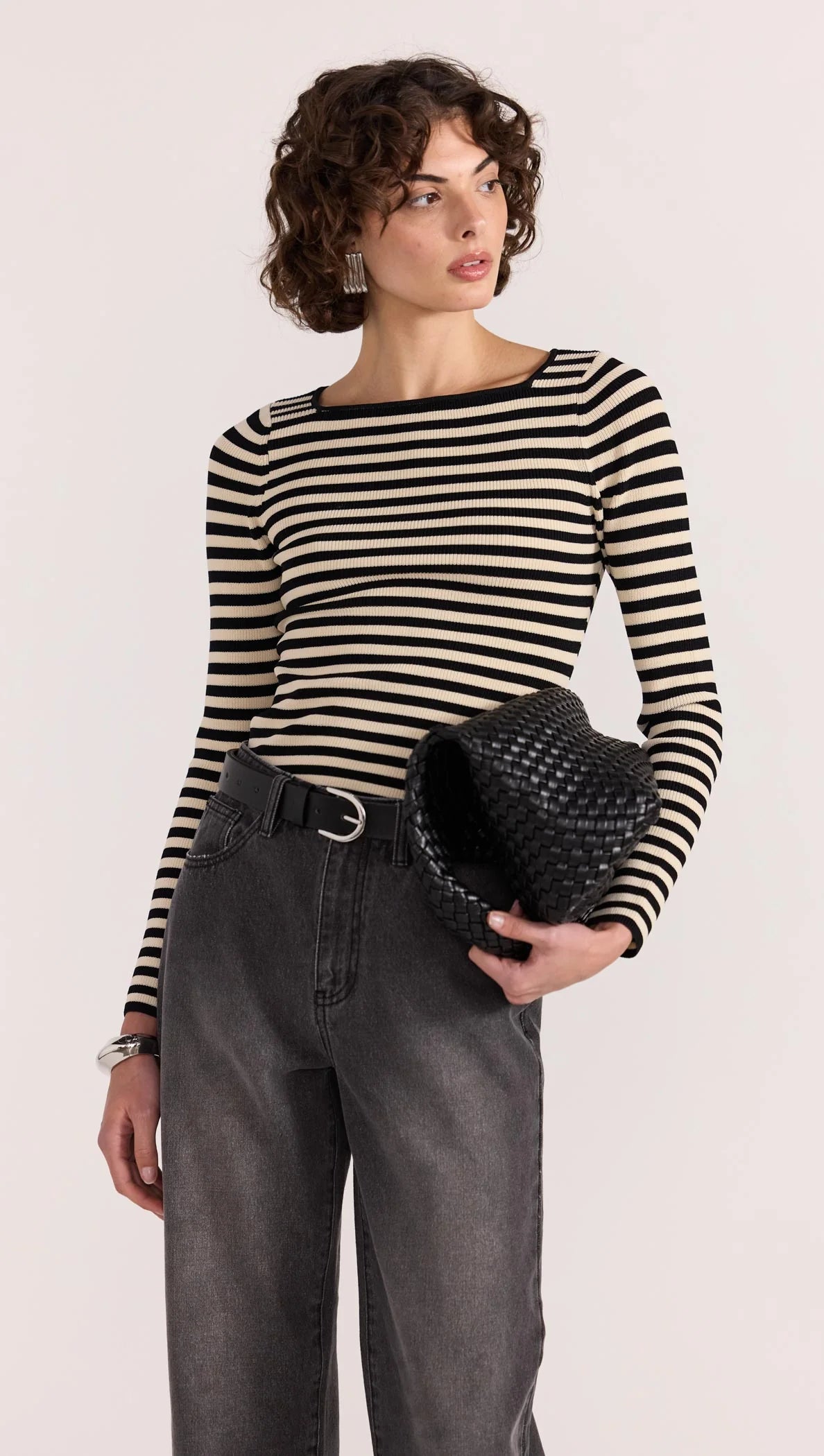 STAPLE THE LABEL Lana Stripe Knit Top - Black/Cream