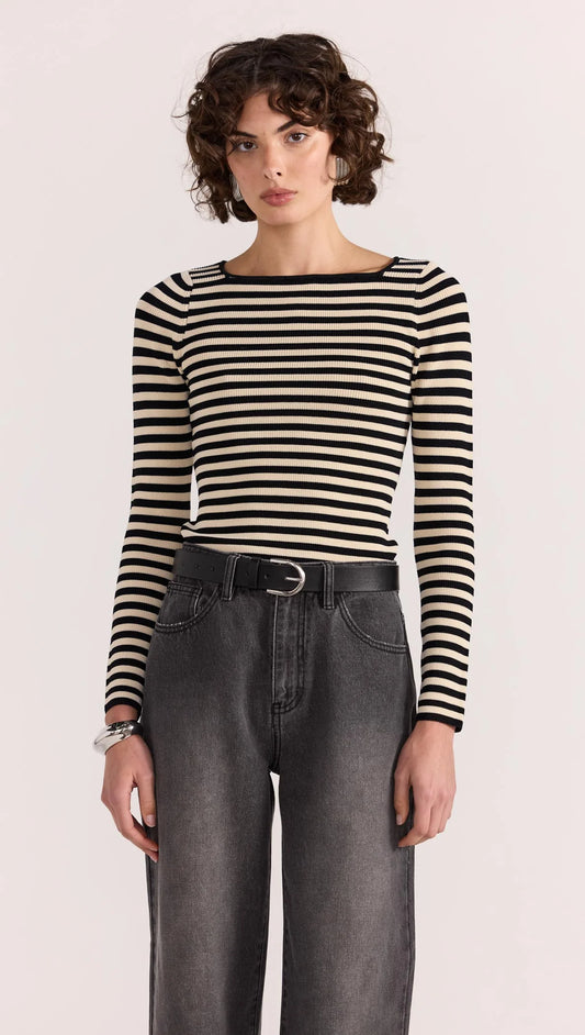 STAPLE THE LABEL Lana Stripe Knit Top - Black/Cream