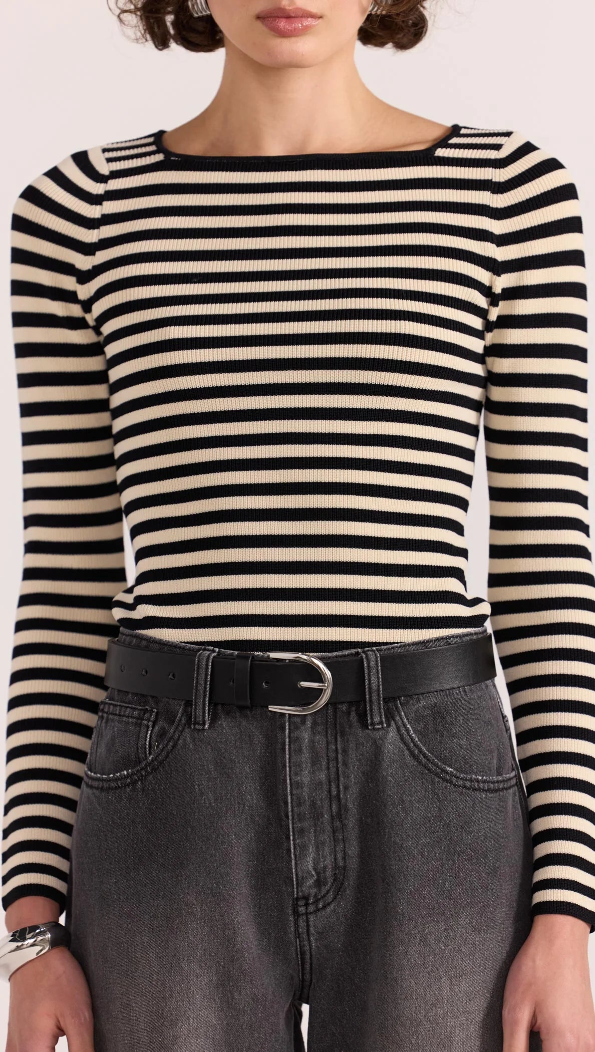 STAPLE THE LABEL Lana Stripe Knit Top - Black/Cream