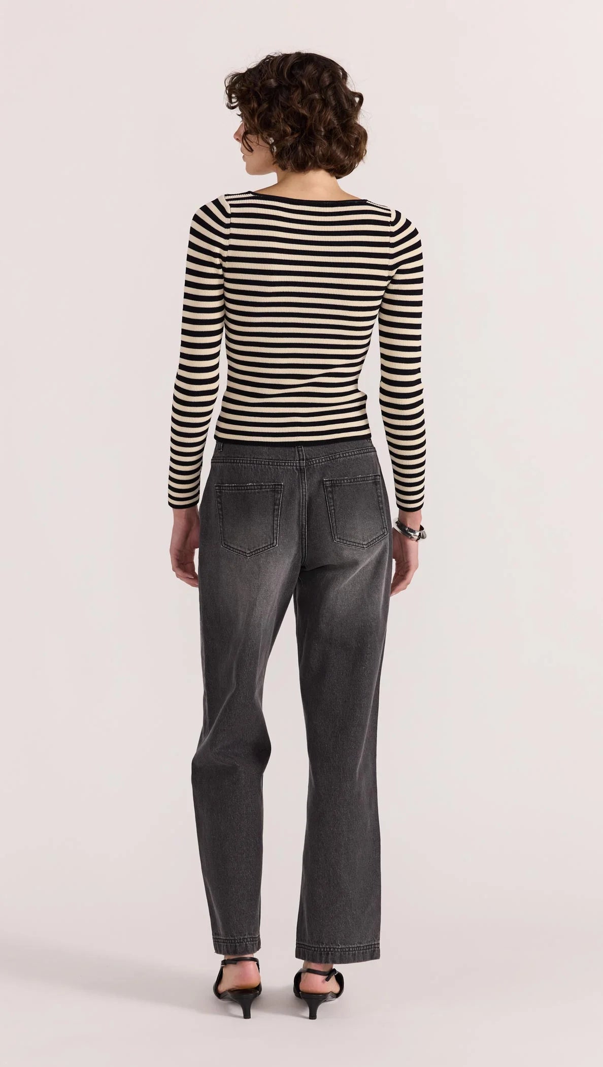 STAPLE THE LABEL Lana Stripe Knit Top - Black/Cream