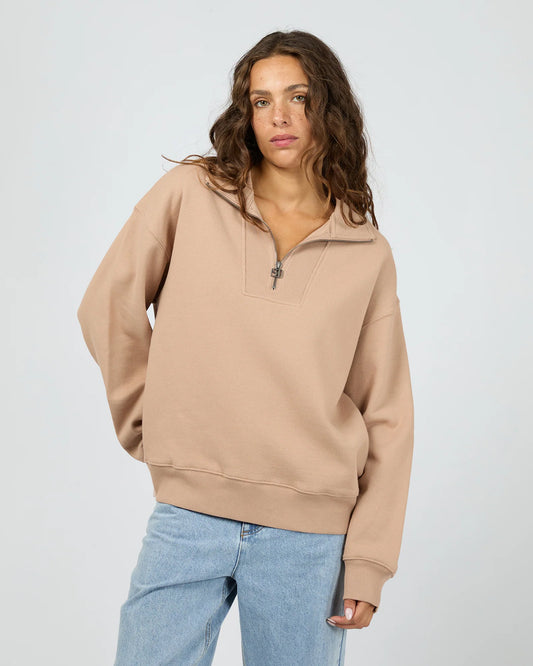 SILENT THEORY Luxe 1/4 Zip Crew - Taupe