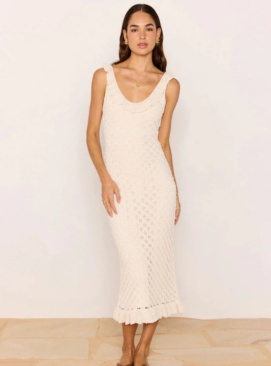 MINKPINK Sabine Pointelle Midi Dress - Ivory
