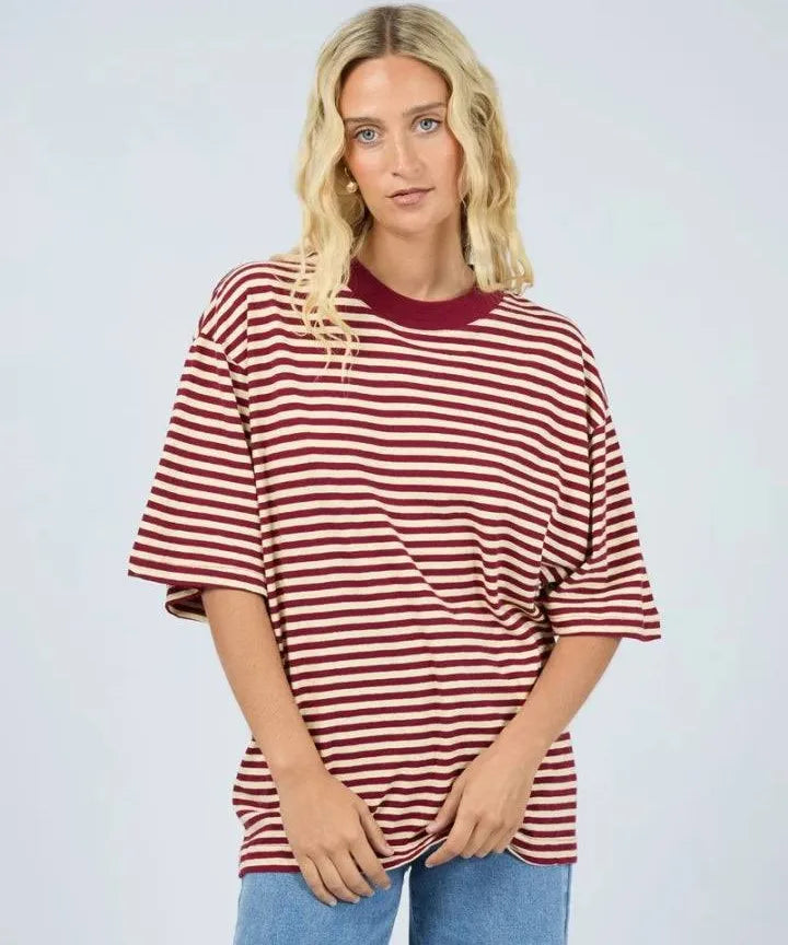 AAE Paloma Oversized Stripe Tee - Wine