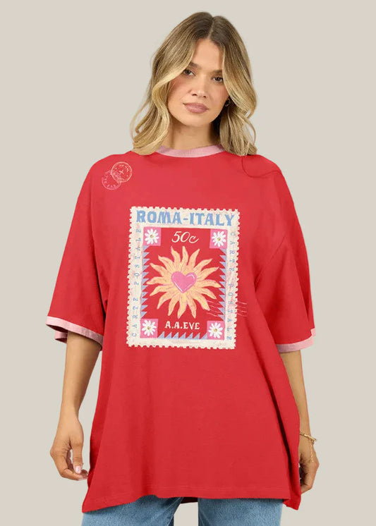 ALL ABOUT EVE Postcards Oversized Tee - Red