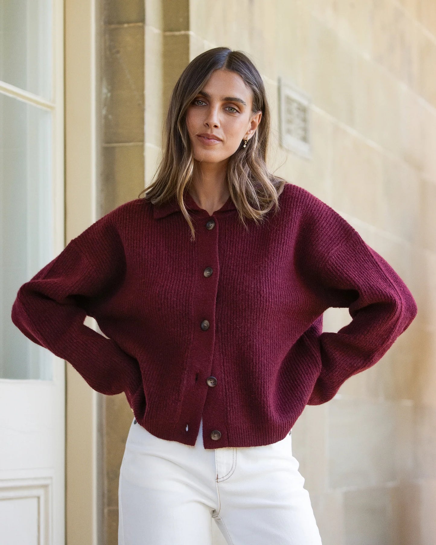 ALL ABOUT EVE Nantucket Knit Cardi - Burgundy