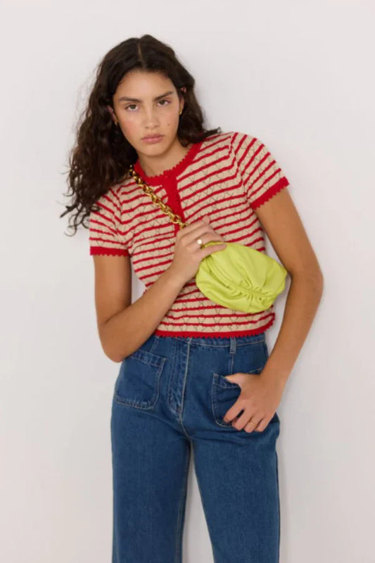 MINKPINK  CHLOE STRIPE KNIT TEE - Red/Beige