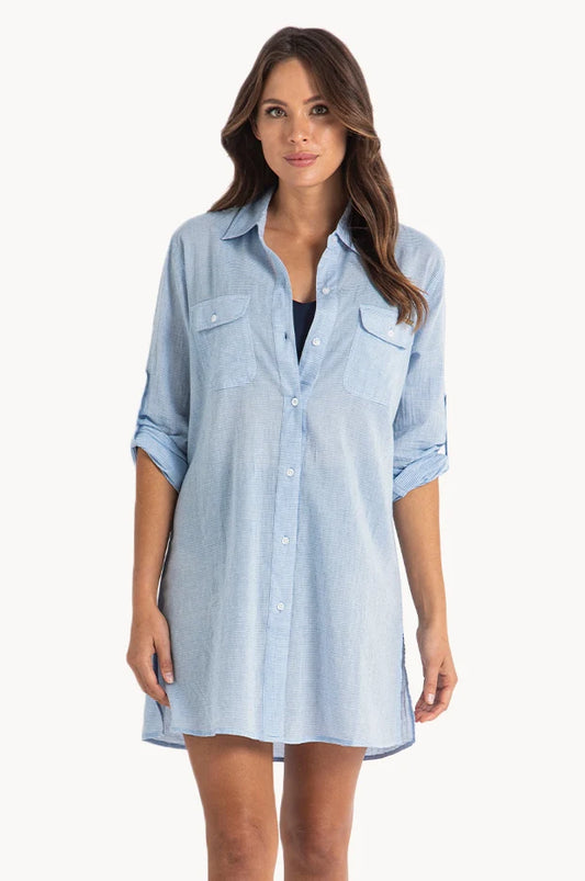 JANTZEN Treasures Stripe Button Through Shirt - Blue