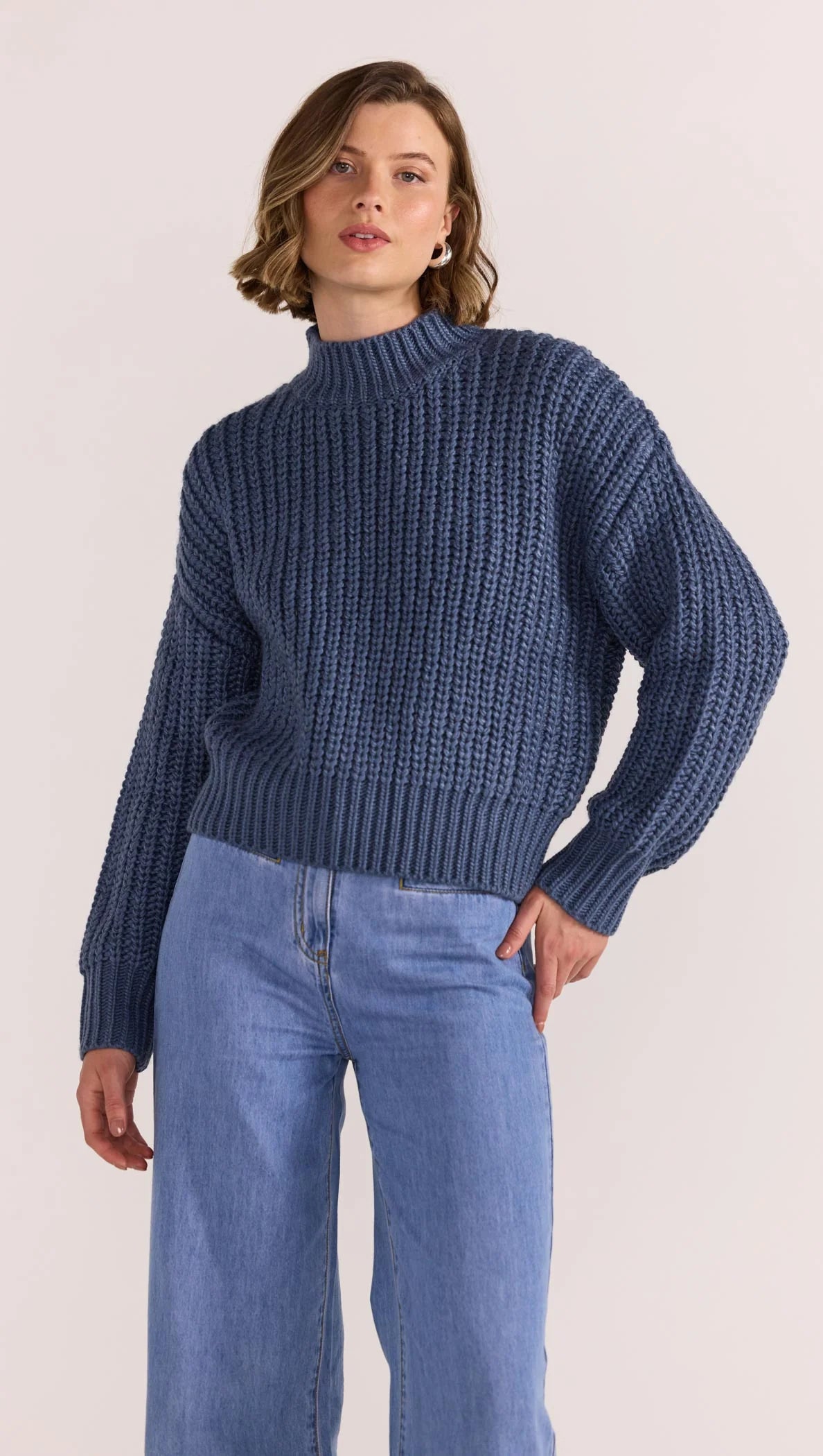 STAPLE THE LABEL Lennon Chunky Knit - Steel Blue