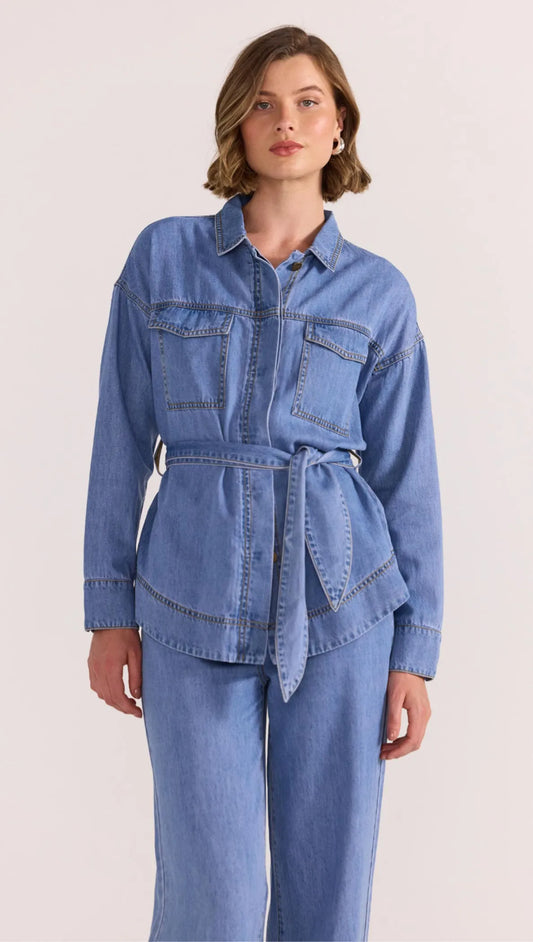 STAPLE THE LABEL Lyla Shacket - Vintage Blue Denim