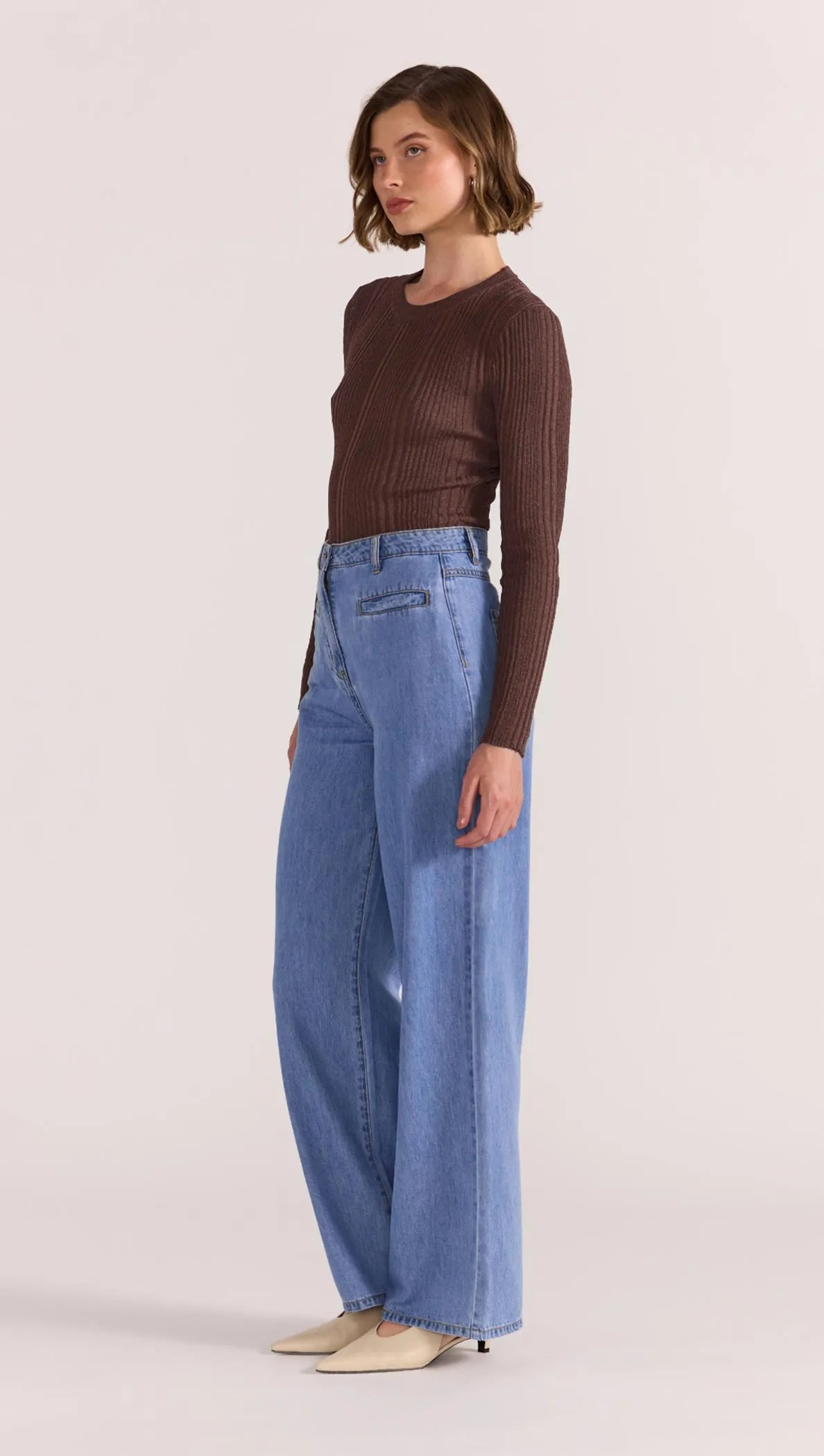 STAPLE THE LABEL Lyla Wide Leg Jeans - Vintage Blue Denim