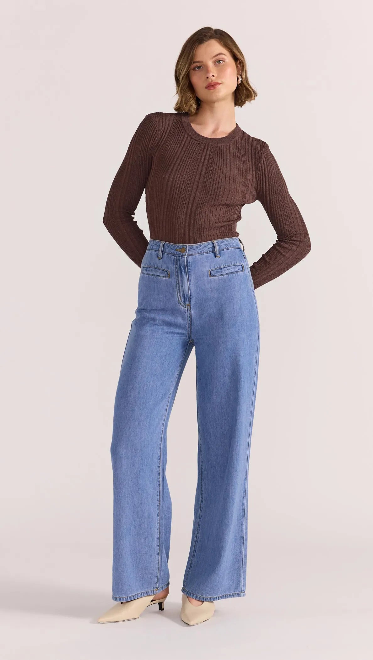 STAPLE THE LABEL Lyla Wide Leg Jeans - Vintage Blue Denim