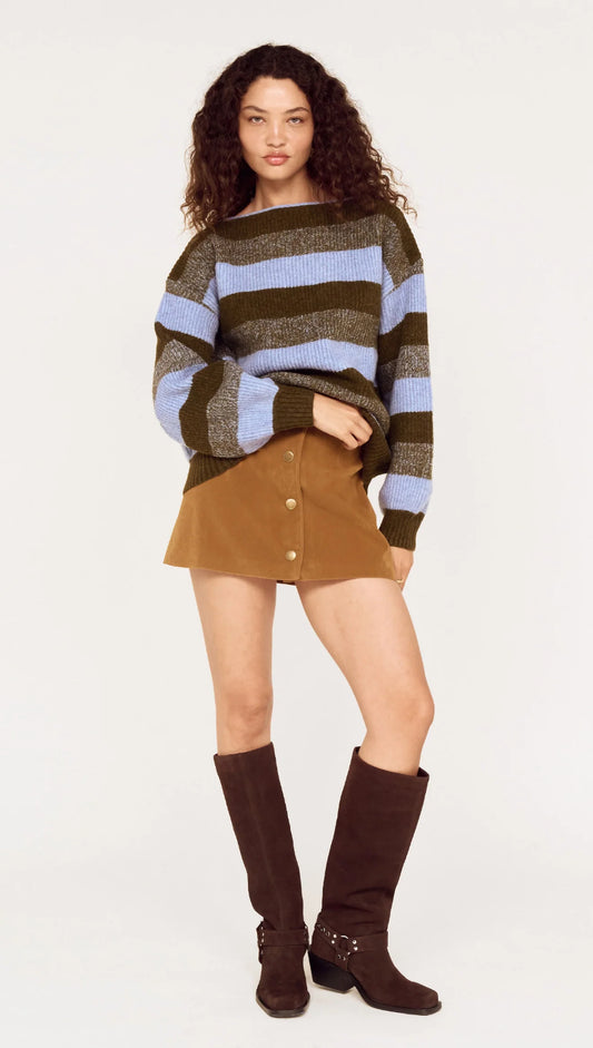 MINKPINK Avia Boat Neck Knit - Blue/Stone Stripe