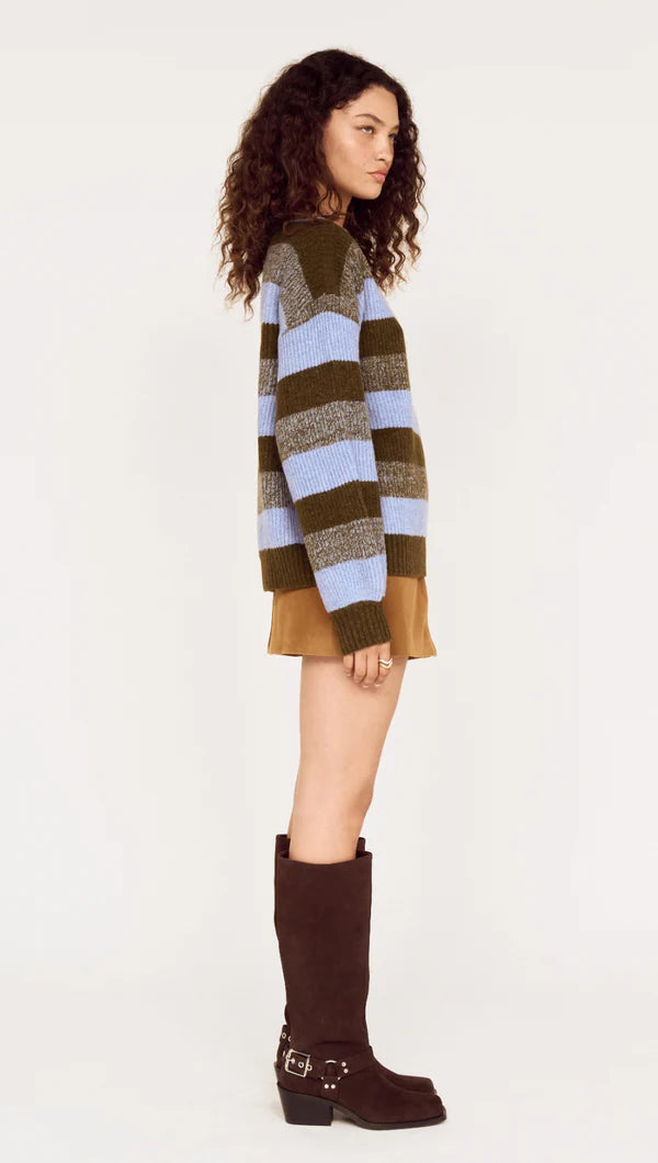 MINKPINK Avia Boat Neck Knit - Blue/Stone Stripe