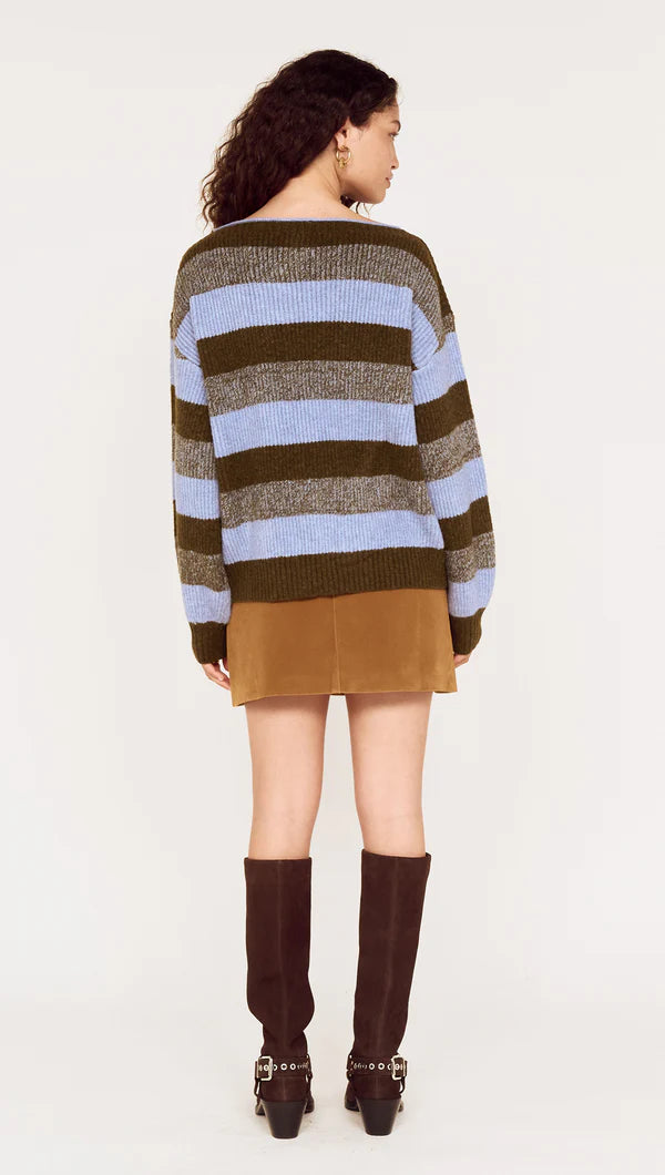 MINKPINK Avia Boat Neck Knit - Blue/Stone Stripe