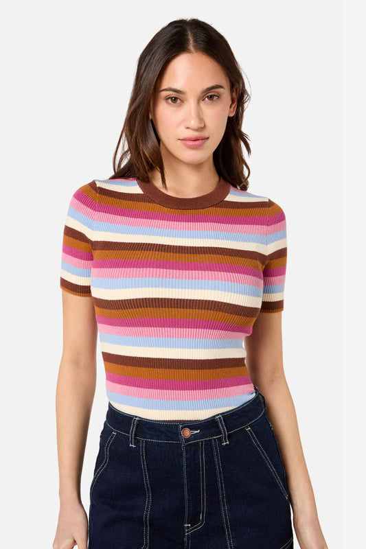 PRINCESS HIGHWAY Skye Stripe Rib Knit Top - Pink Multi