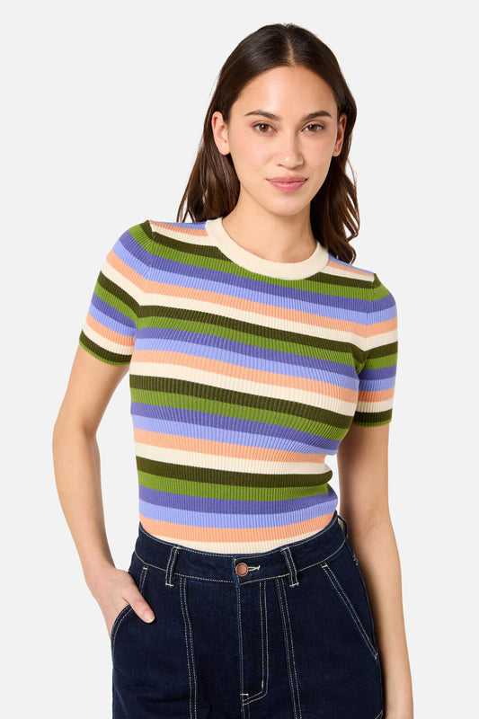 PRINCESS HIGHWAY Skye Stripe Rib Knit Top - Green Multi