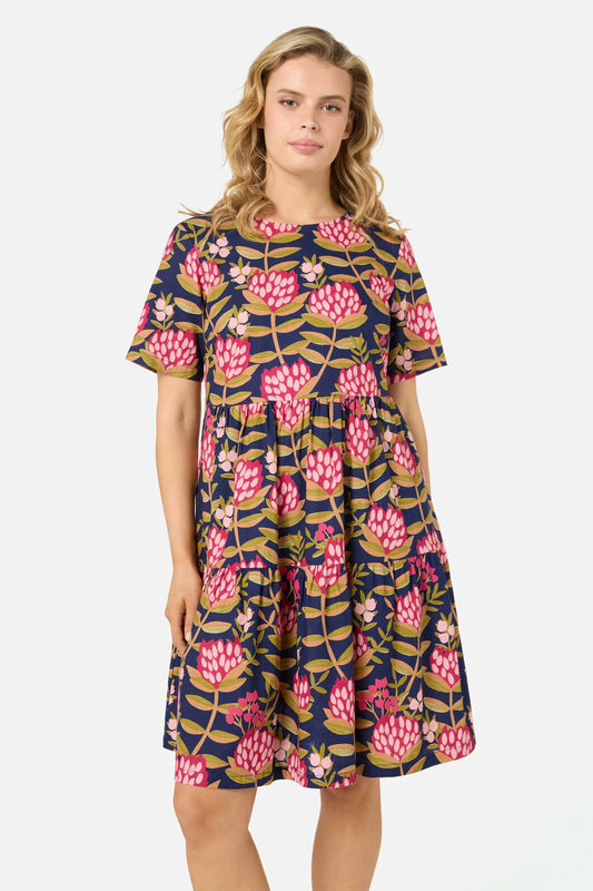 PRINCESS HIGHWAY Protea Flower Smock Dress - Navy