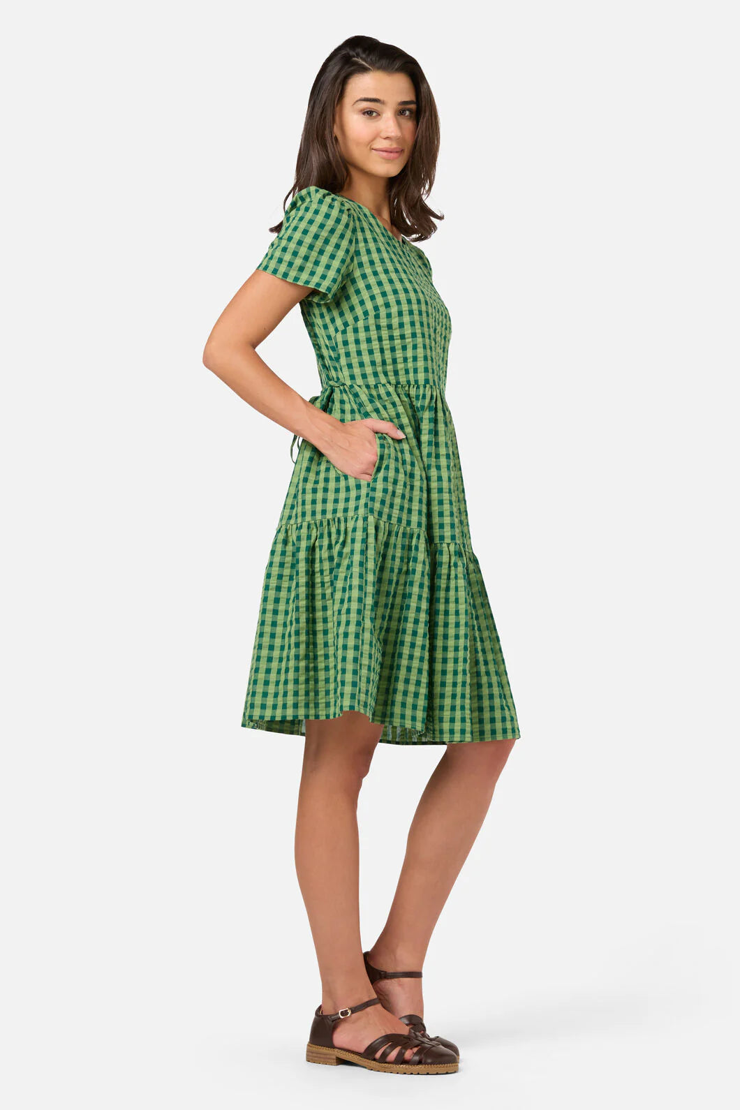 PRINCESS HIGHWAY Margot Check Mini Smock Dress - Green