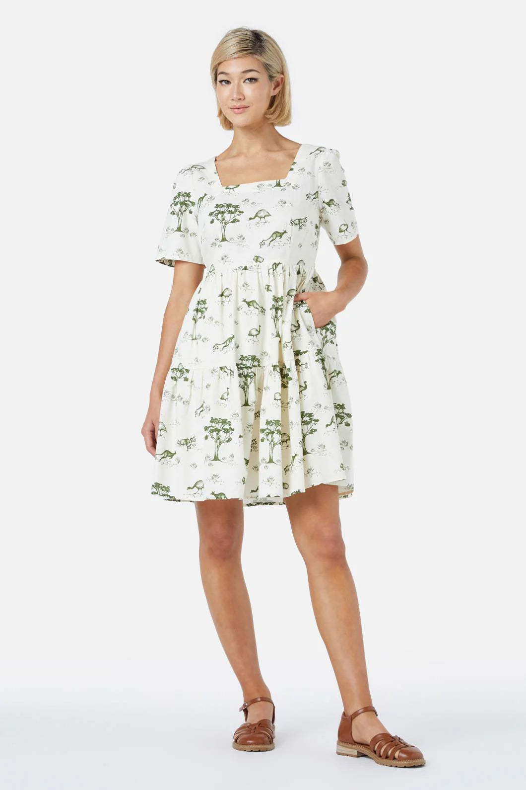 PRINCESS HIGHWAY Aus Toile Mini Dress - Cream / Green