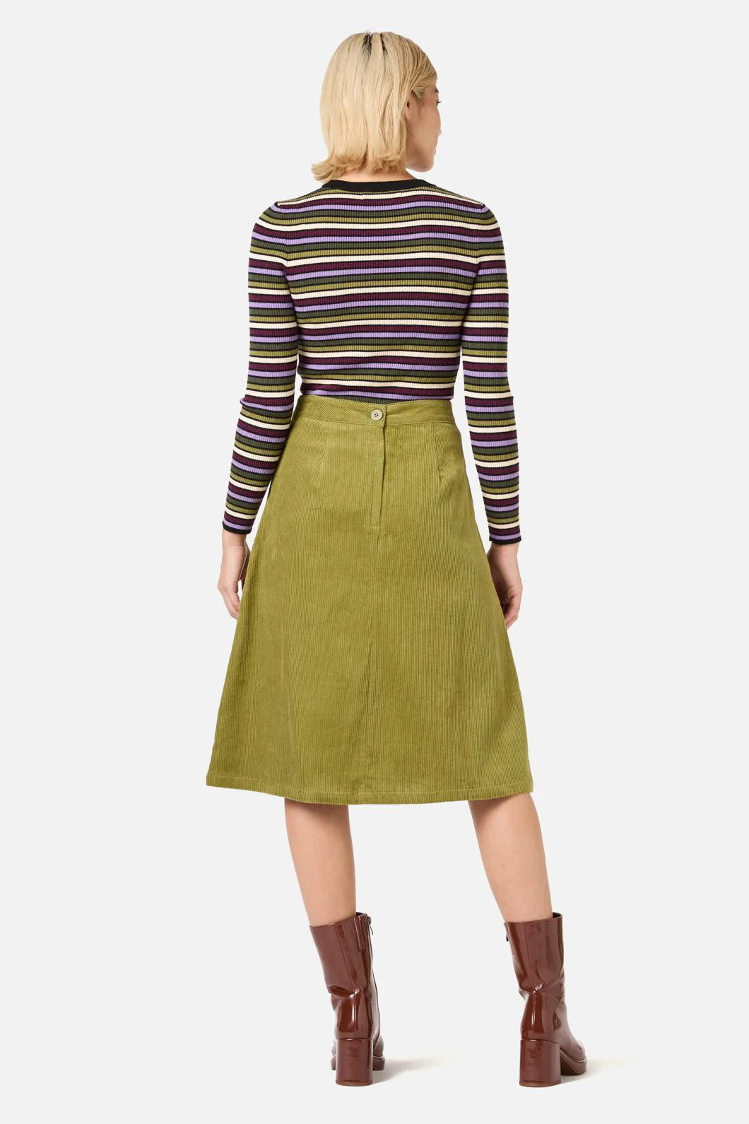 PRINCESS HIGHWAY Darcy Stripe Rib Knit Top - Olive/Purple